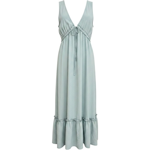 Cupshe Dresses & Skirts - Cupshe Sage Green V-Neck Open Back Ruffle Hem Maxi Dress Large Swim Cover Beachy